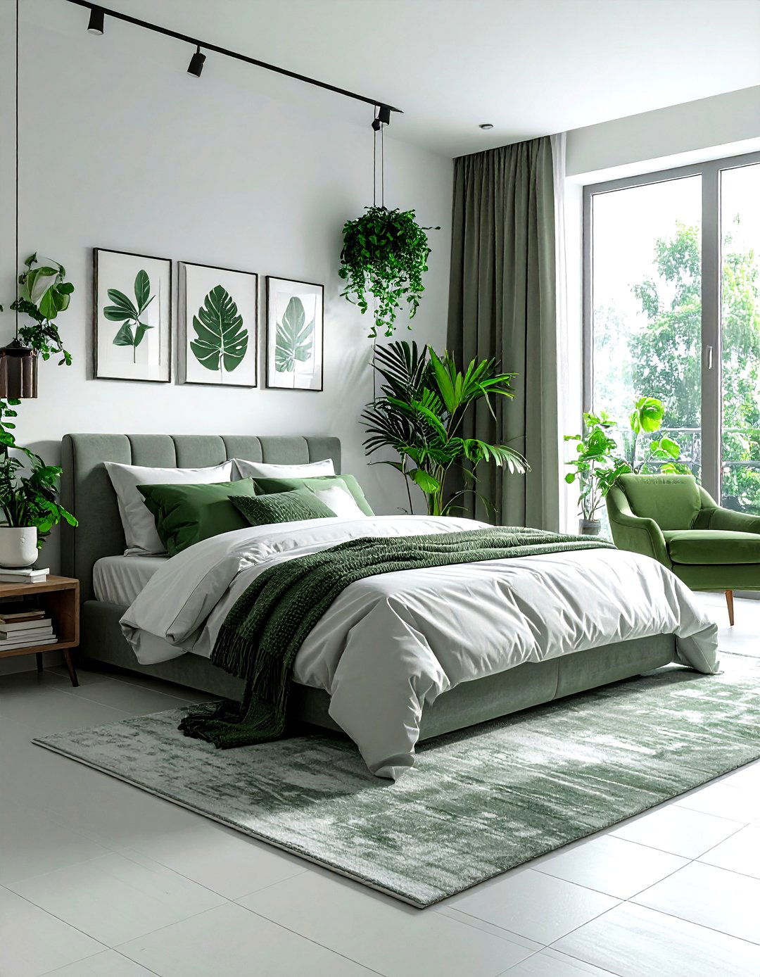 Gray and white bedroom with green - 30 gray and white bedroom ideas