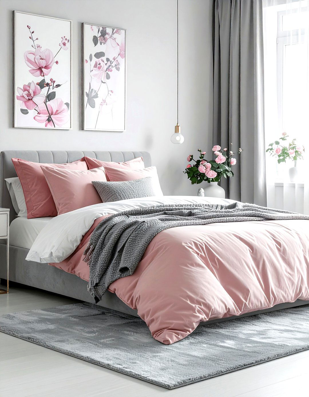 Gray and white bedroom with pink - 30 gray and white bedroom ideas