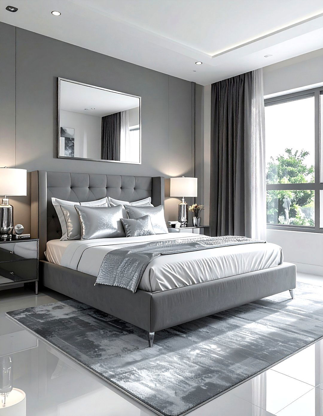Gray and white bedroom with silver - 30 gray and white bedroom ideas