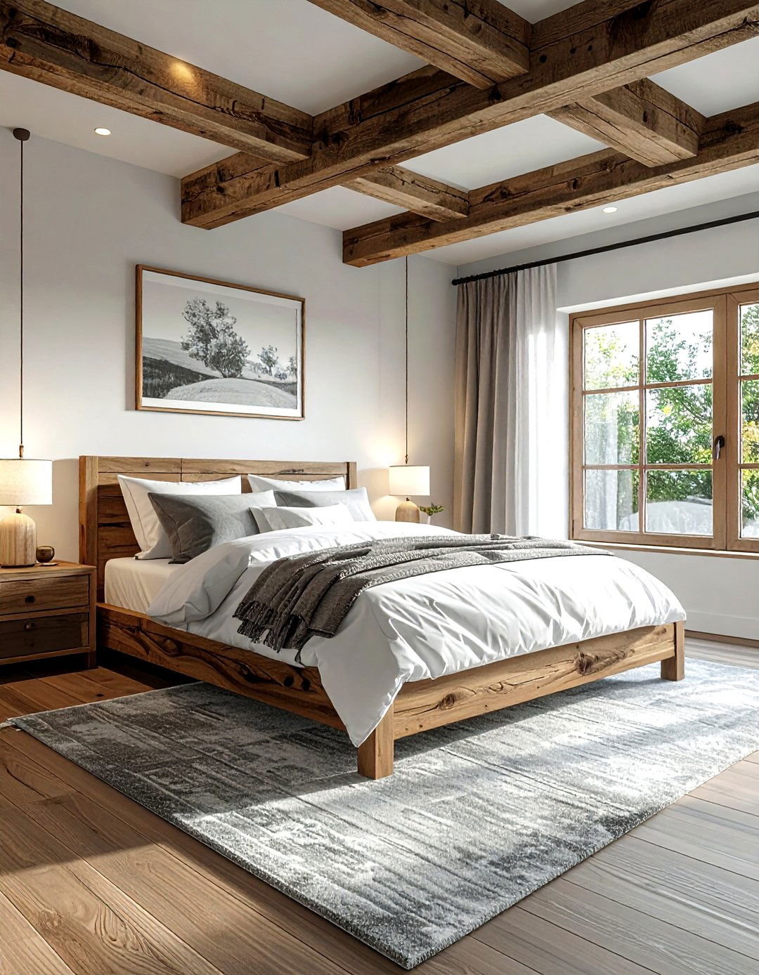 Gray and white bedroom with wood - 30 gray and white bedroom ideas