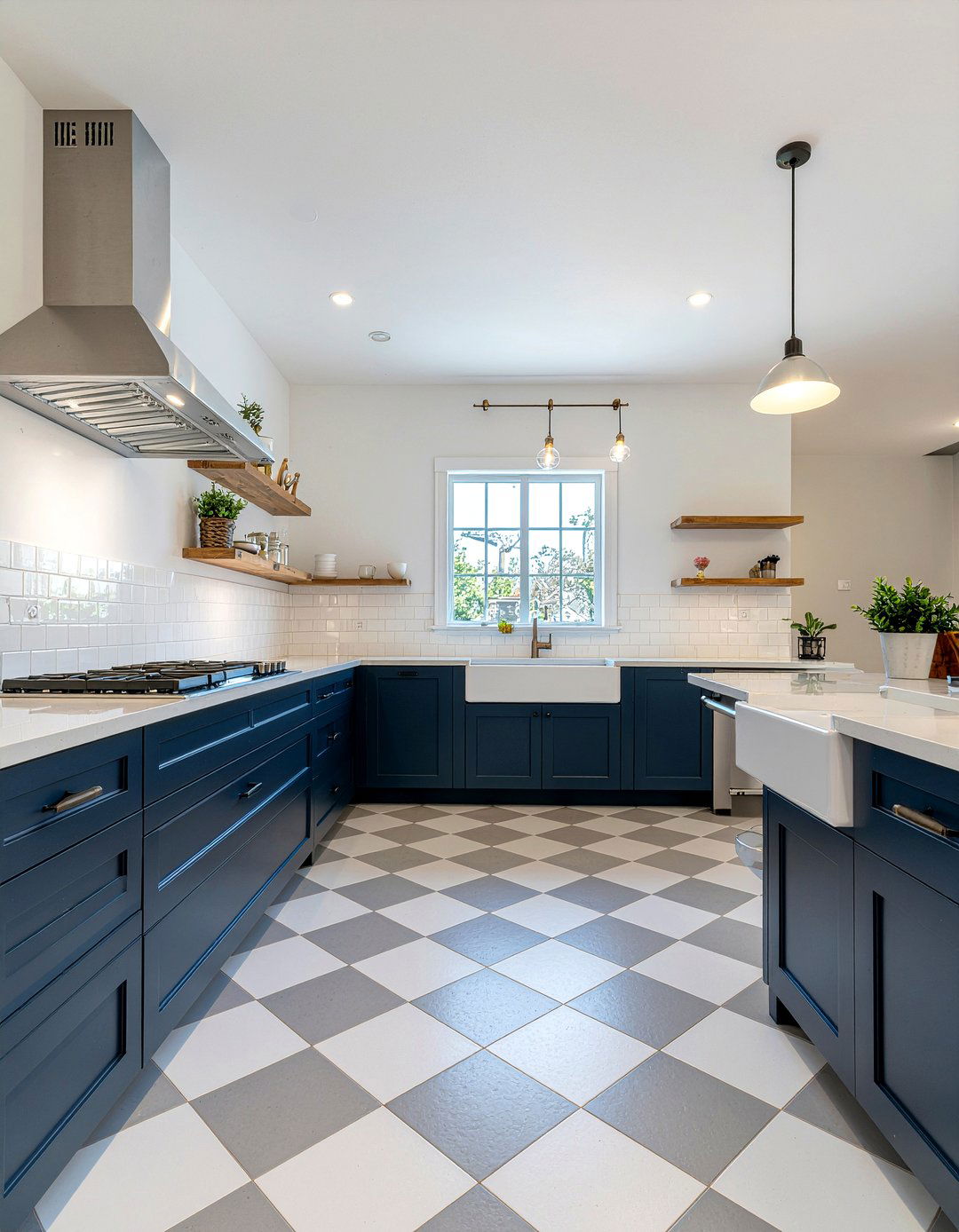 Gray and white checkerboard tile - 30 checkered floor kitchen ideas