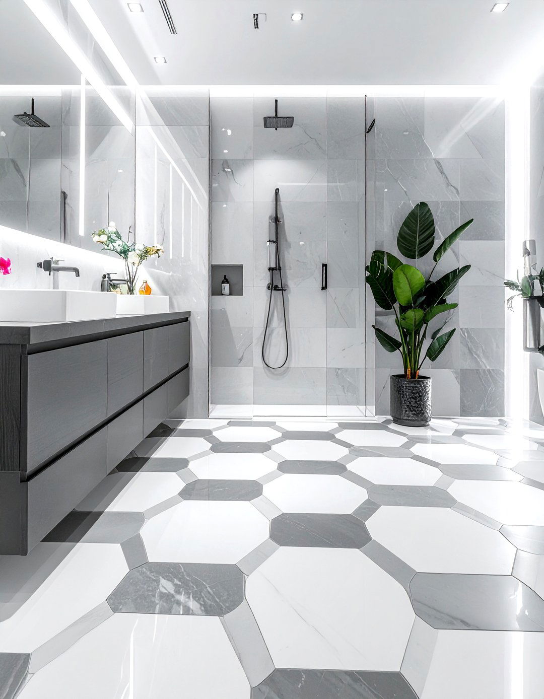 Gray and white mosaic - 30 cool tone bathroom ideas