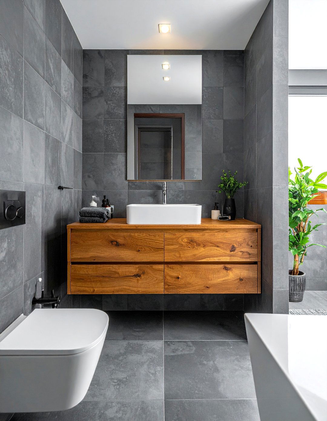 Gray and wood bathroom - 30 dark gray bathroom ideas