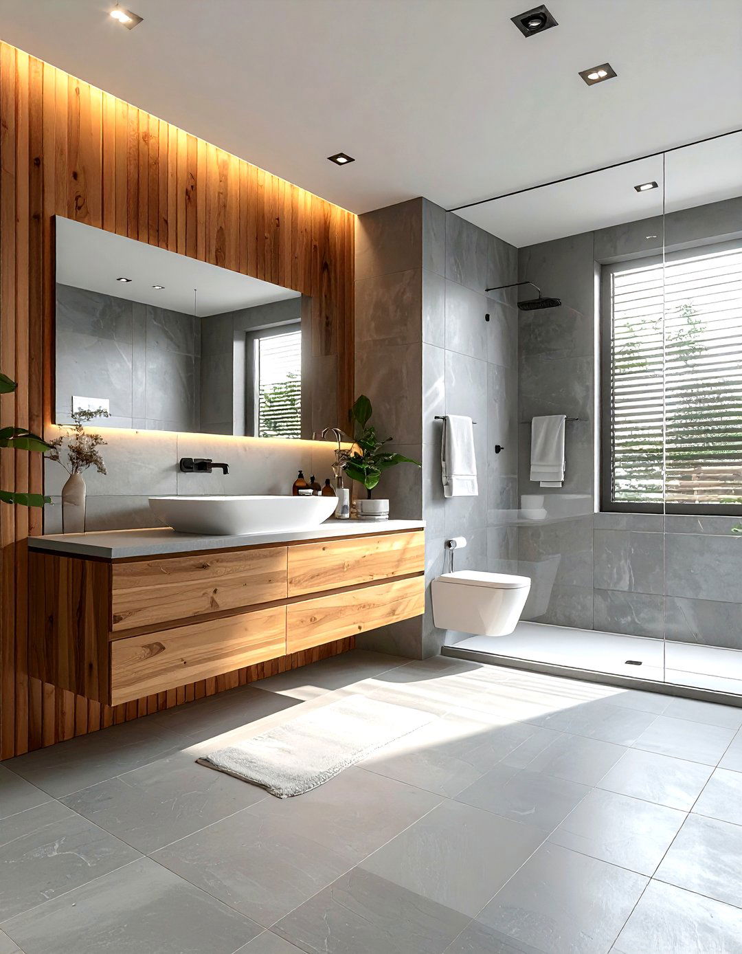 Gray and wood bathroom - 30 gray bathroom decor ideas