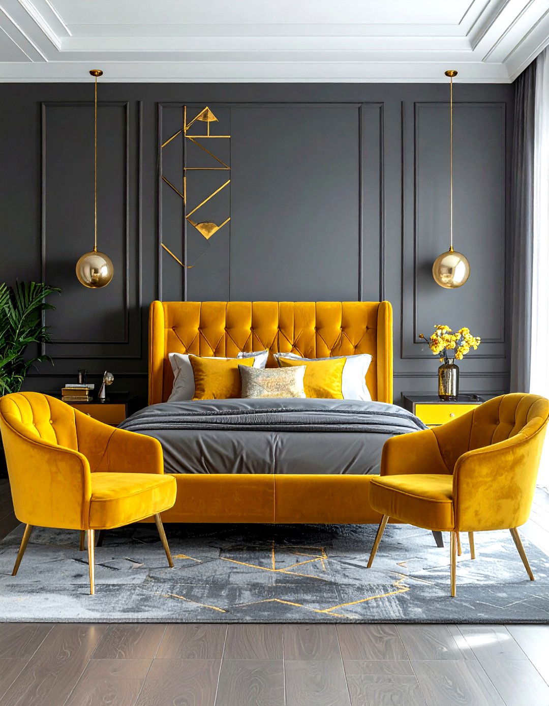 Gray and yellow art deco bedroom - 30 gray and yellow bedroom ideas