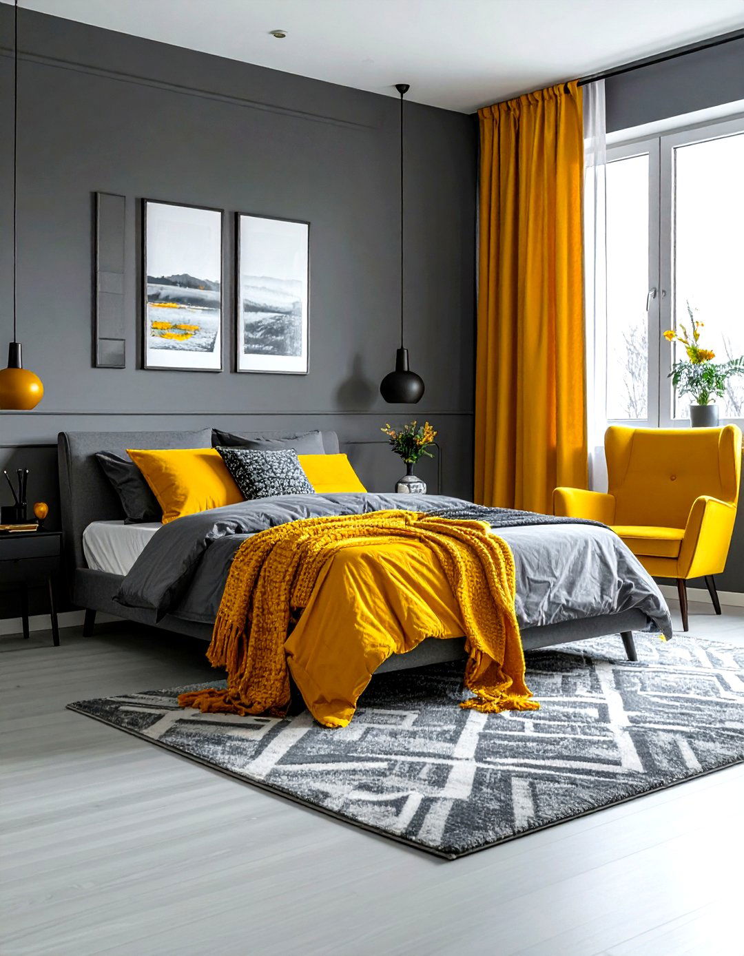 Gray and yellow bedroom - 30 gray bedroom decor ideas