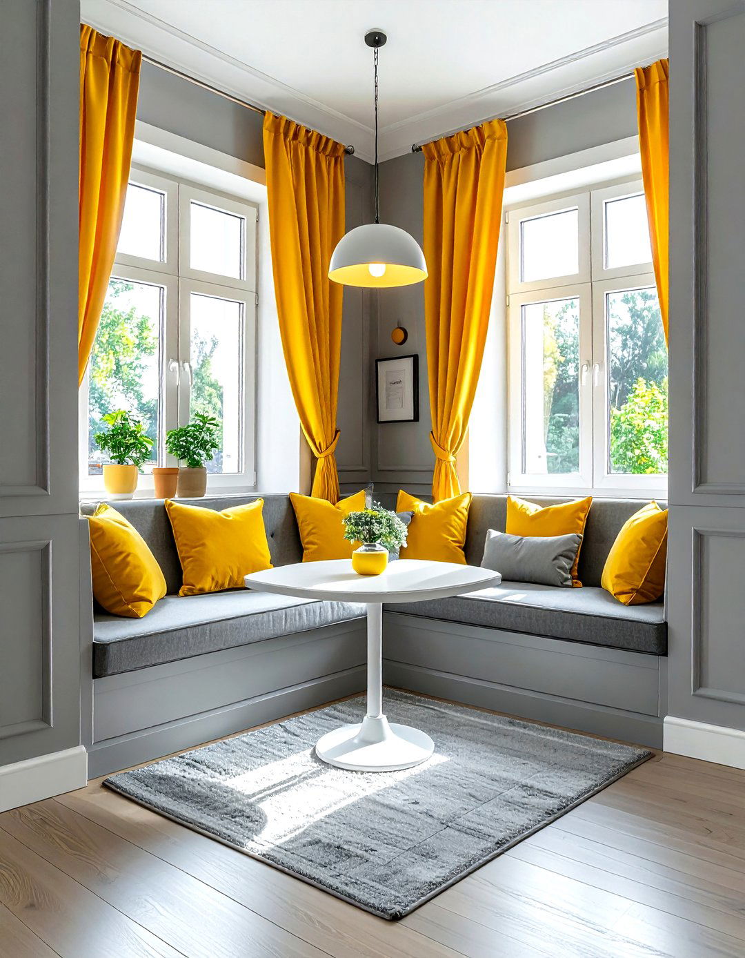 Gray and yellow breakfast nook - 30 gray and yellow dining room ideas