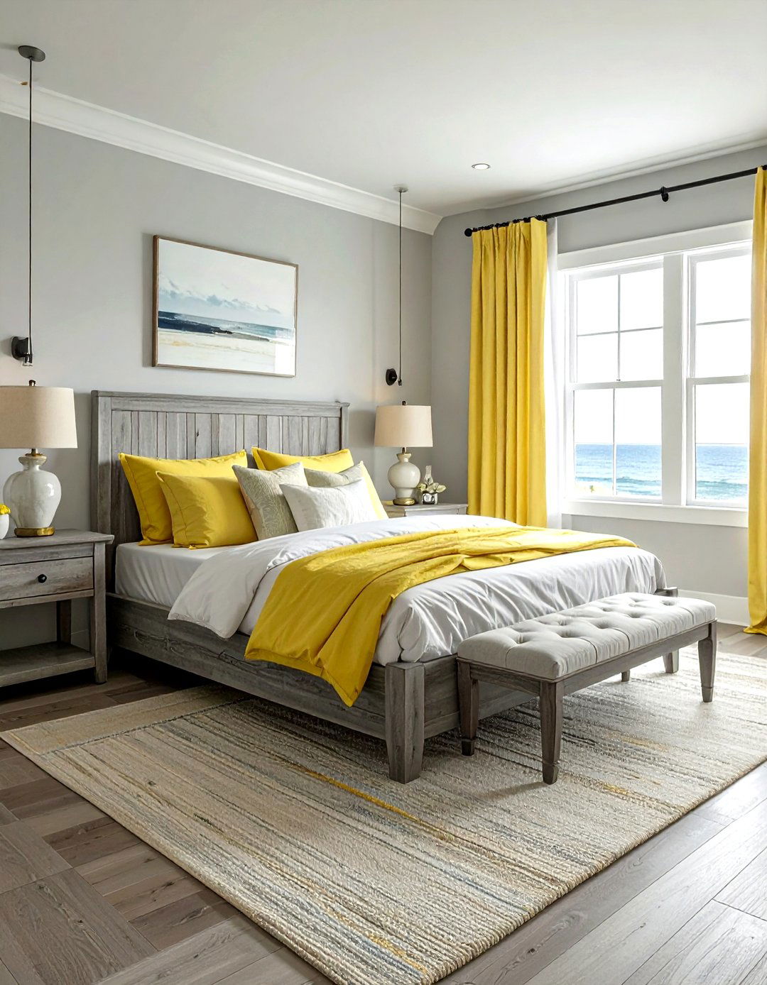 Gray and yellow coastal bedroom - 30 gray and yellow bedroom ideas