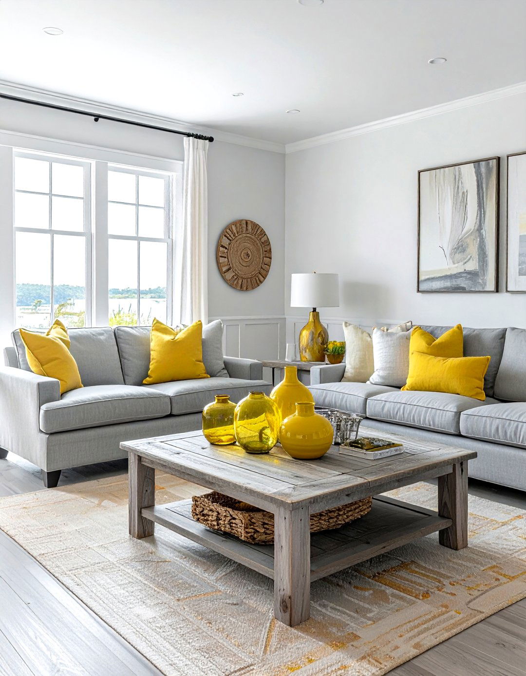 Gray and yellow coastal living room - 30 gray and yellow living room ideas