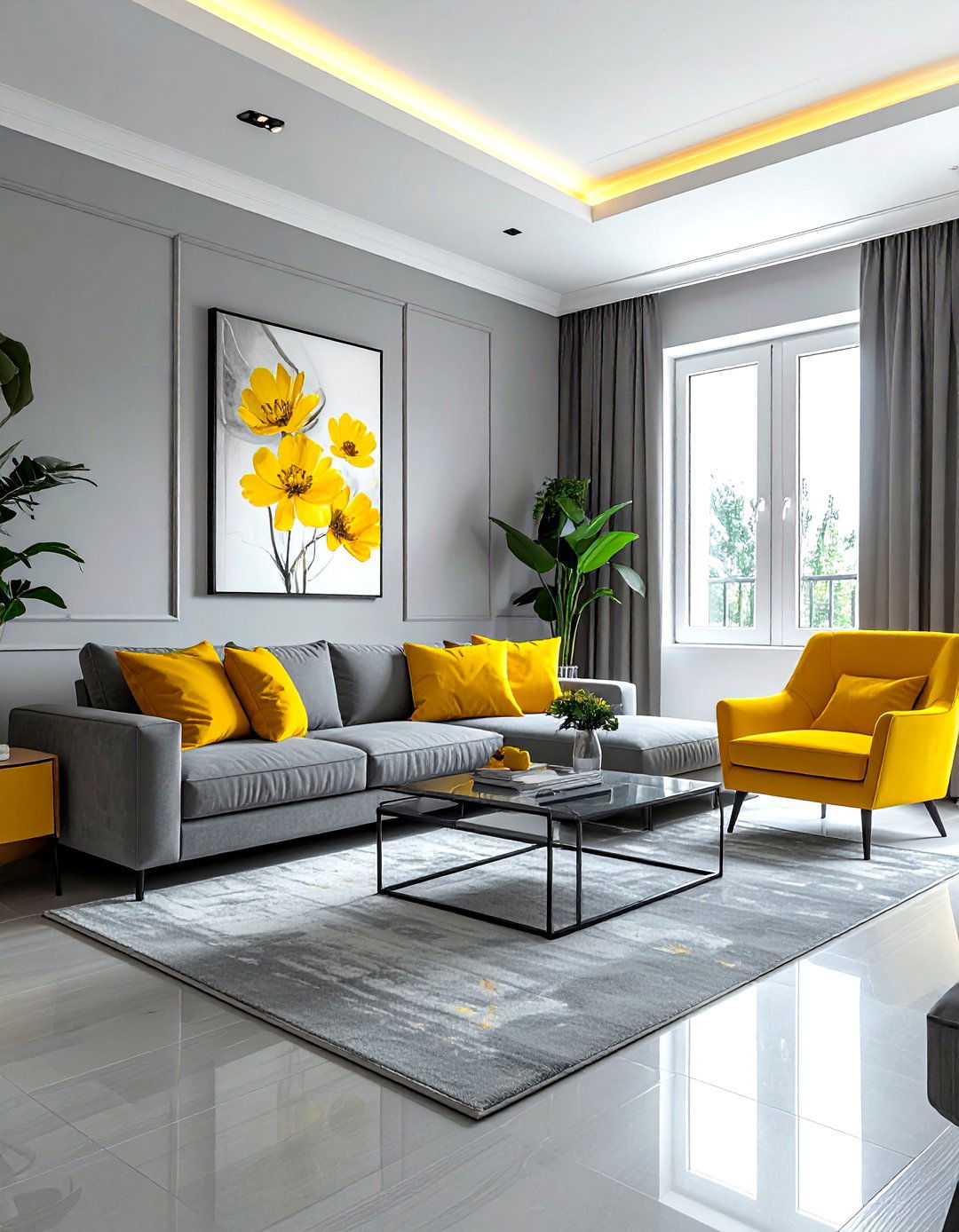 Gray and yellow living room - 30 gray living room decor ideas