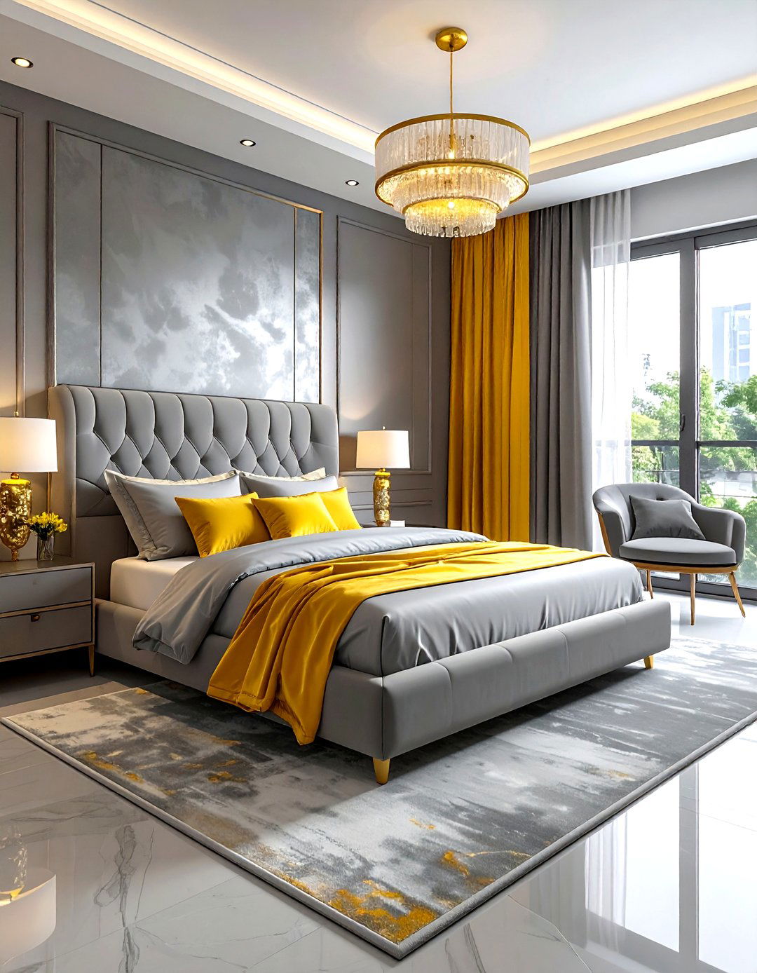 Gray and yellow luxury bedroom - 30 gray and yellow bedroom ideas