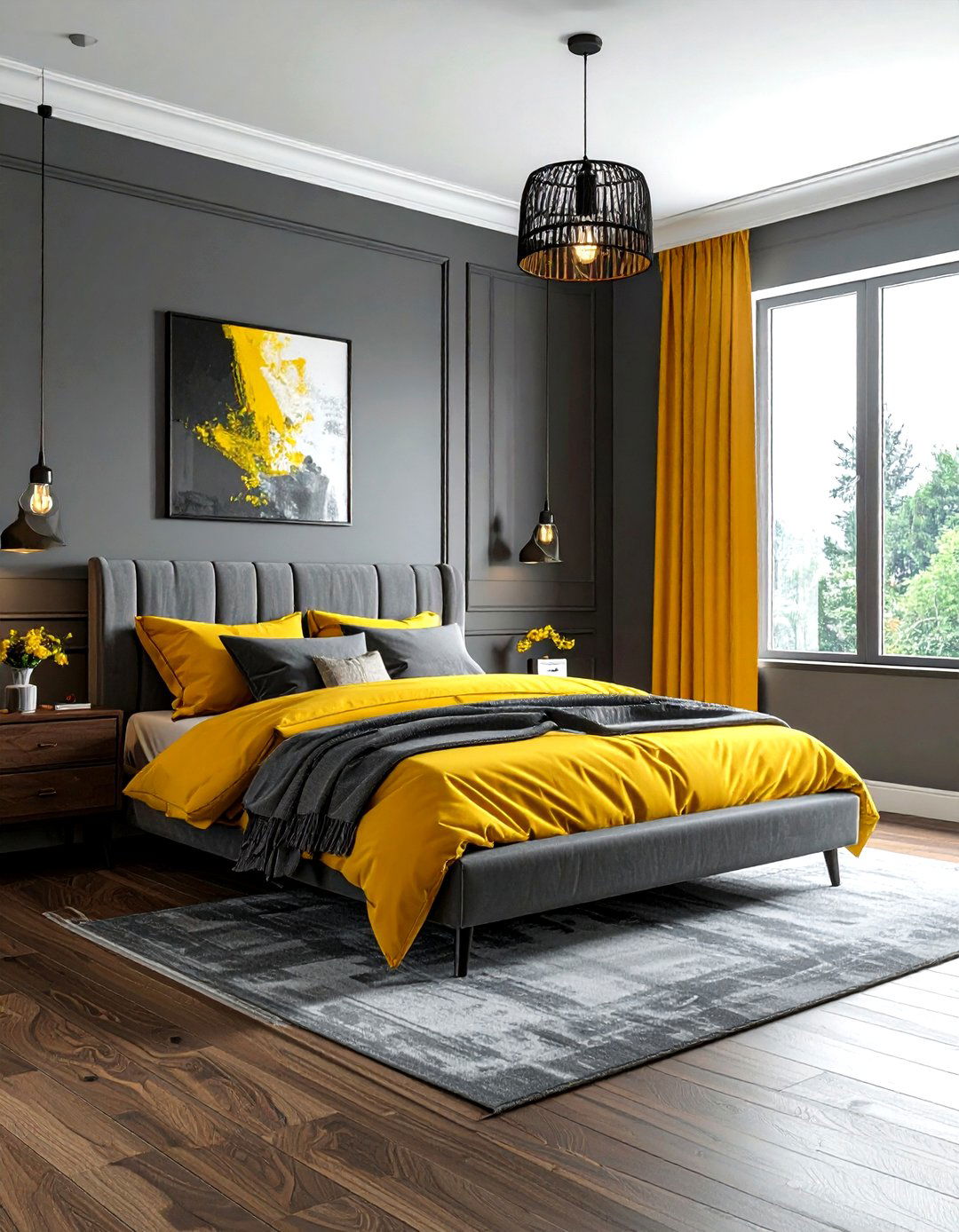 Gray and yellow masculine bedroom - 30 gray and yellow bedroom ideas