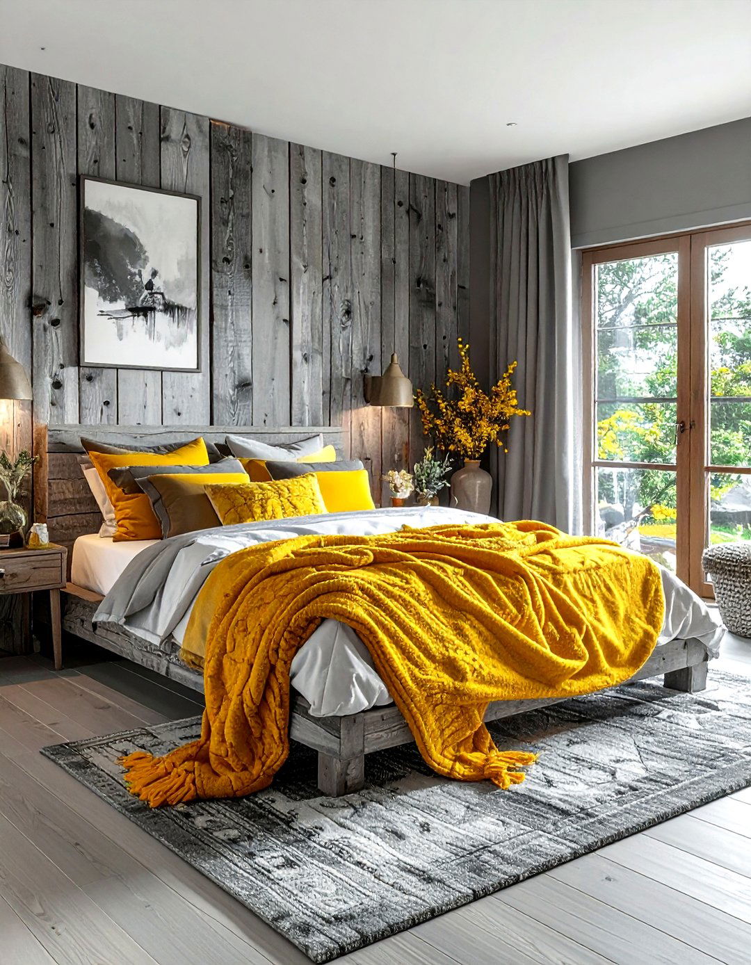 Gray and yellow rustic bedroom - 30 gray and yellow bedroom ideas