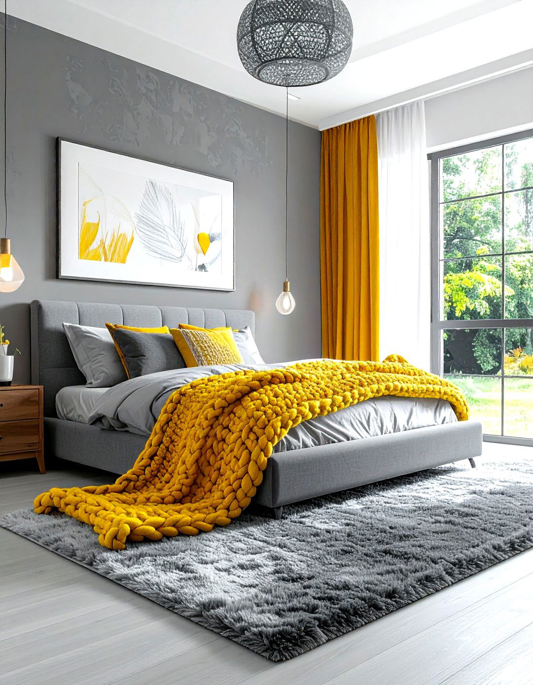 Gray and yellow textured bedroom - 30 gray and yellow bedroom ideas