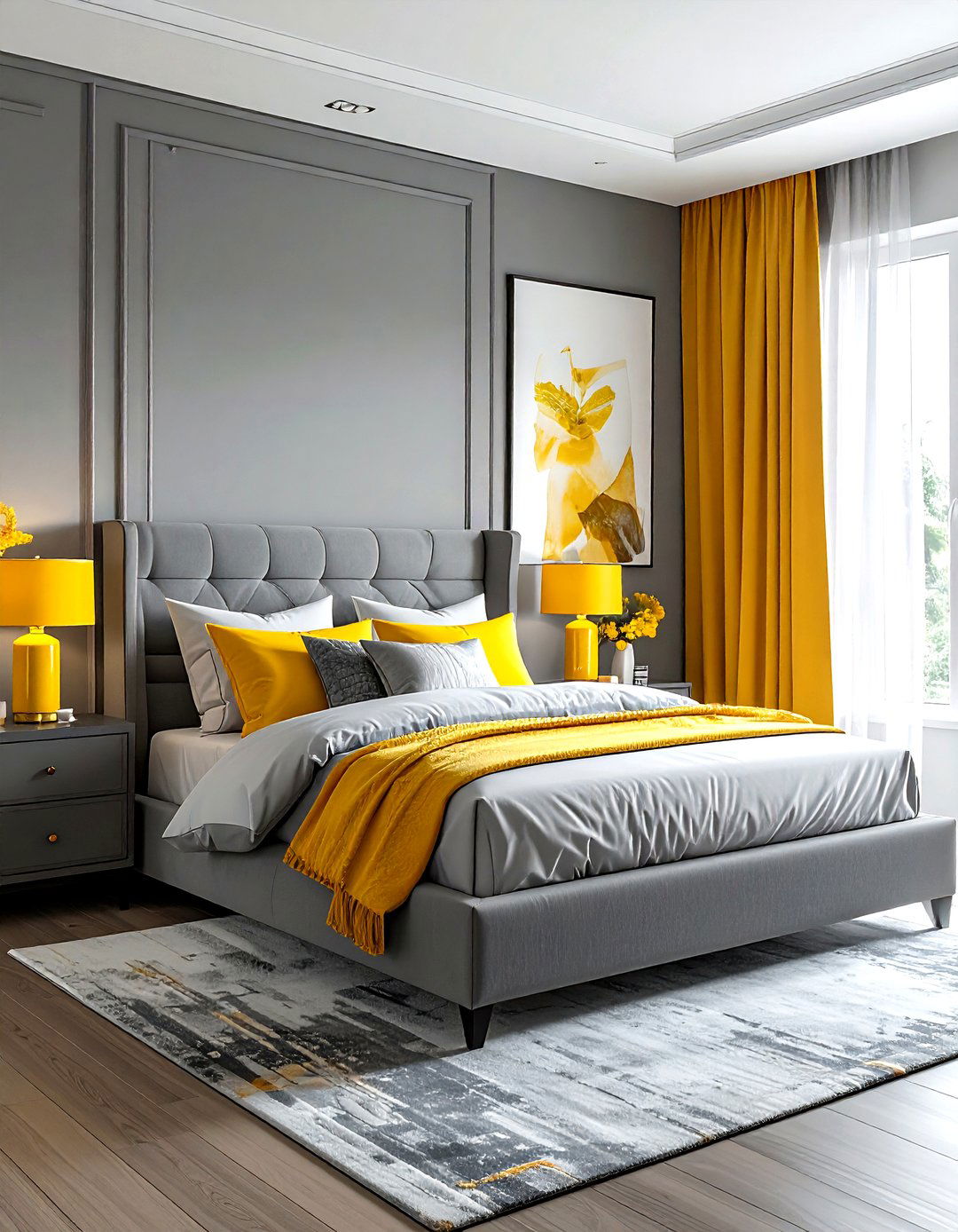 Gray and yellow transitional bedroom - 30 gray and yellow bedroom ideas