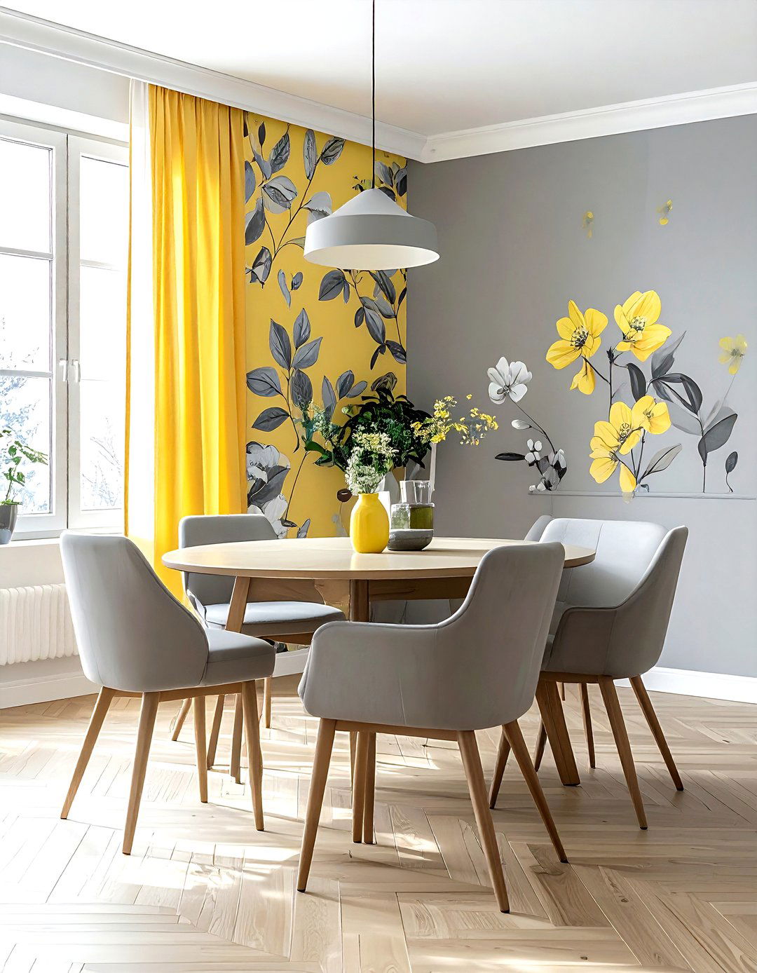 Gray and yellow wallpaper dining - 30 gray and yellow dining room ideas