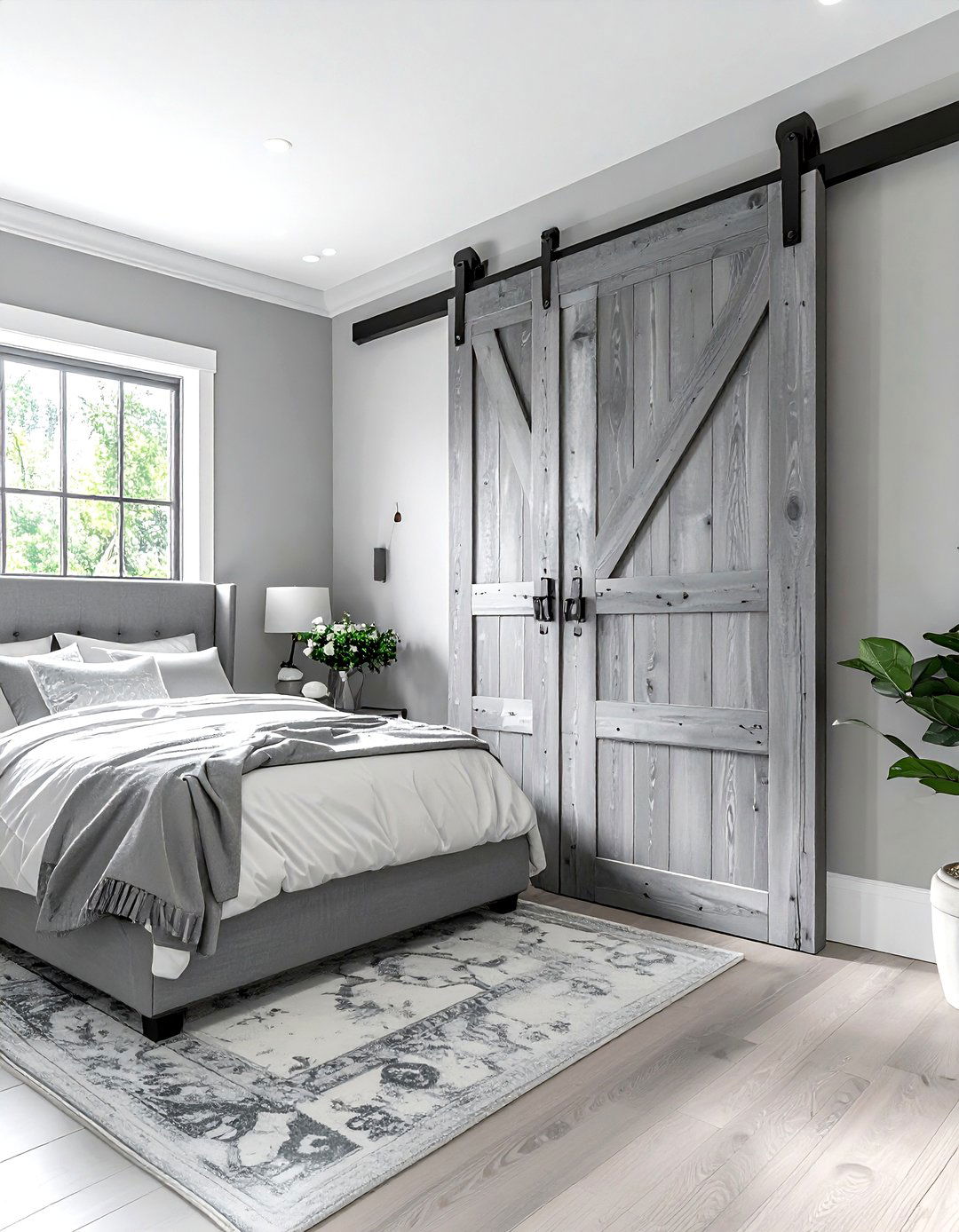 Gray barn door bedroom - 30 farmhouse gray bedroom ideas
