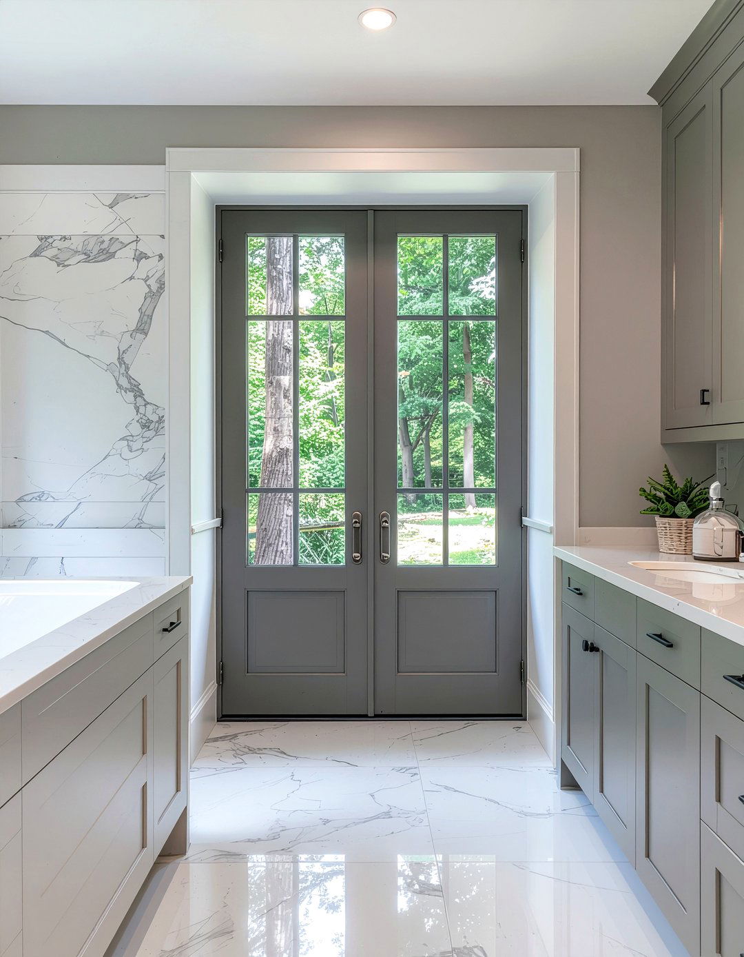 Gray bathroom french doors - 30 bathroom French door ideas