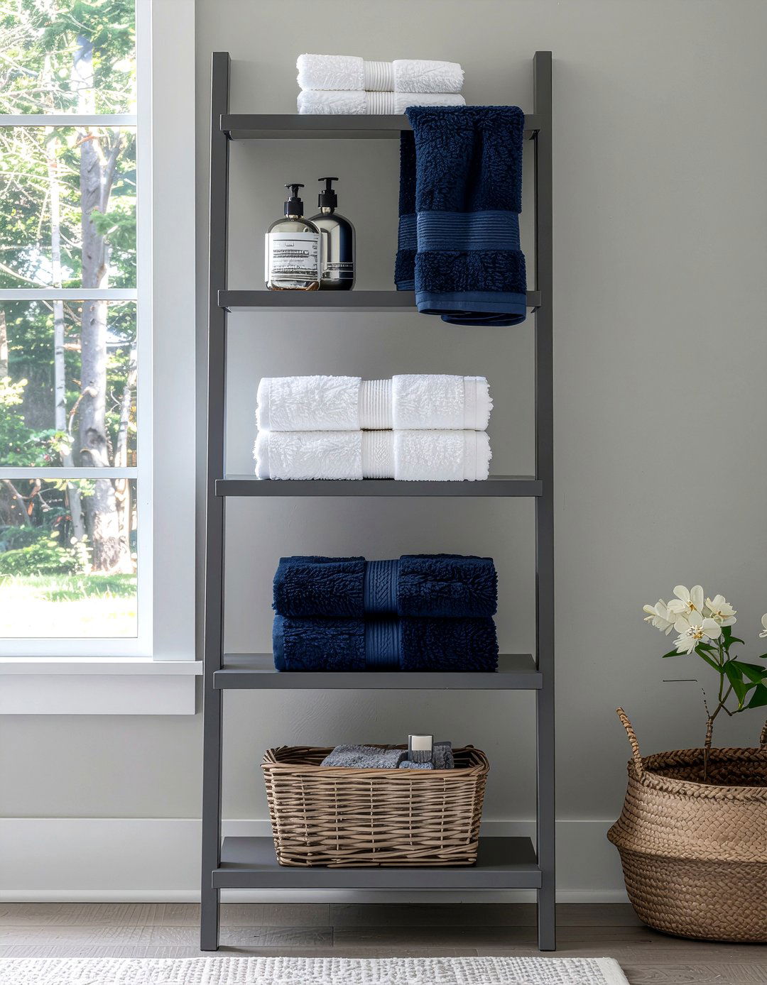 Gray bathroom ladder shelf - 30 bathroom ladder shelf ideas