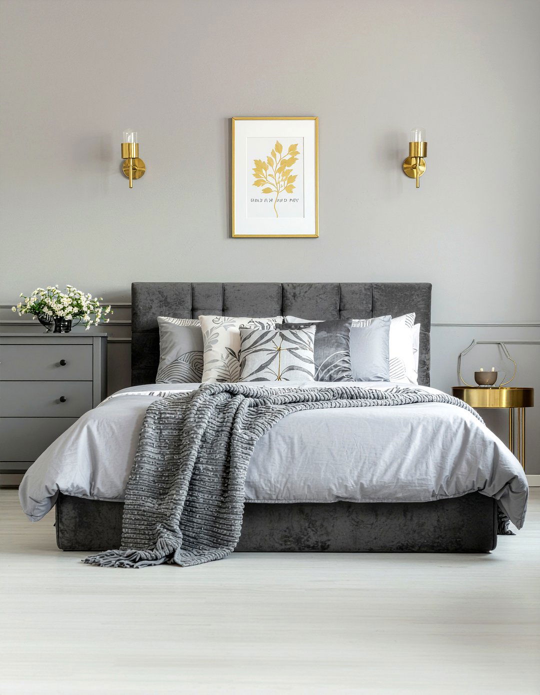 Gray bedroom brass accents - 30 warm gray bedroom ideas