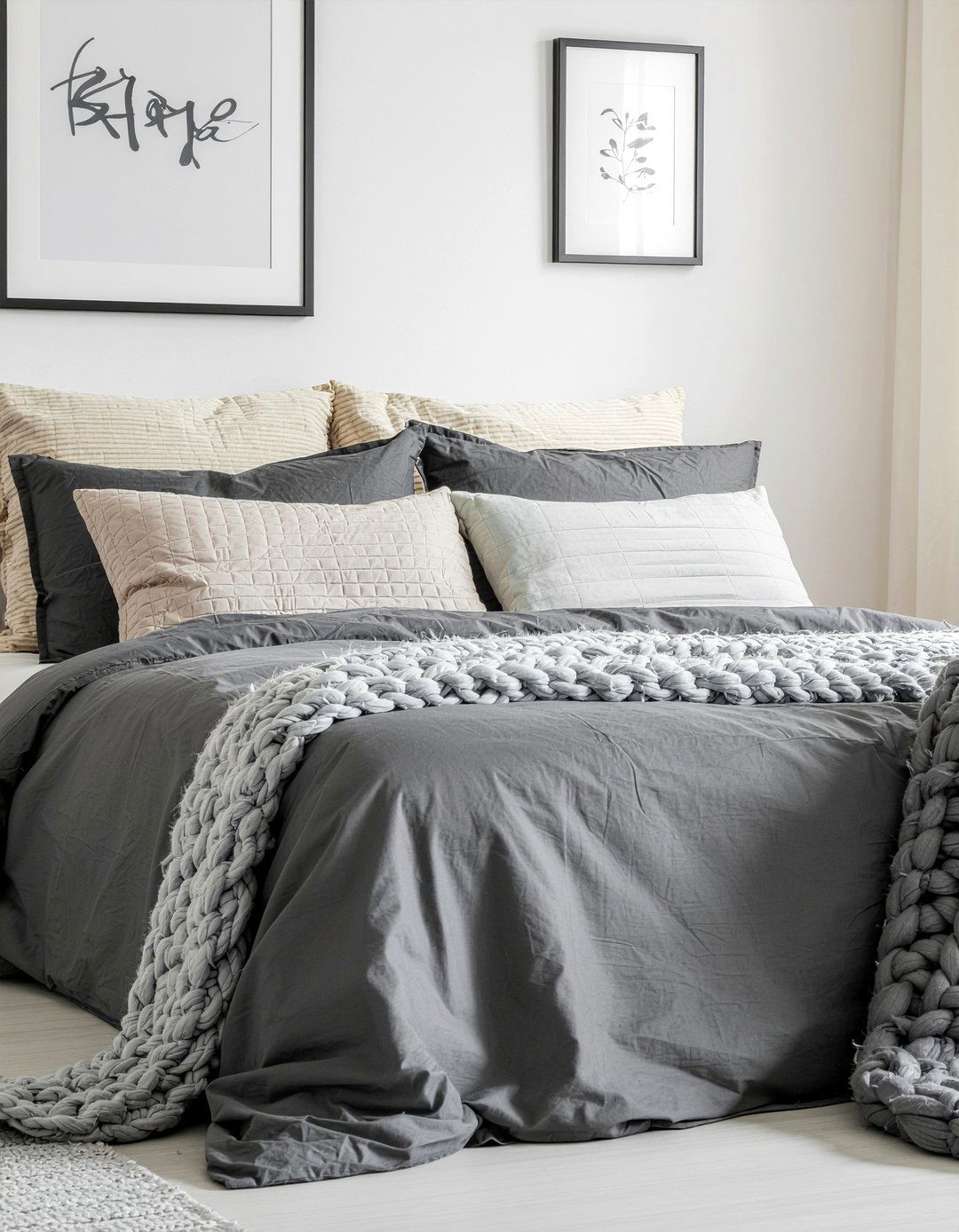Gray bedroom layered bedding - 30 warm gray bedroom ideas