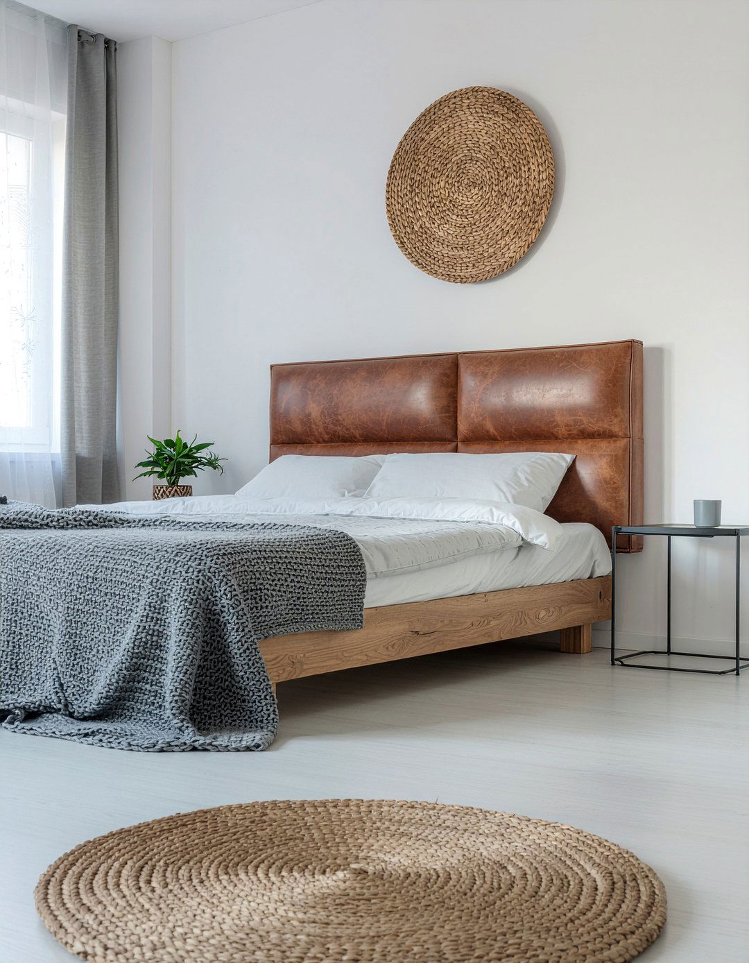 Gray bedroom leather headboard - 30 warm gray bedroom ideas