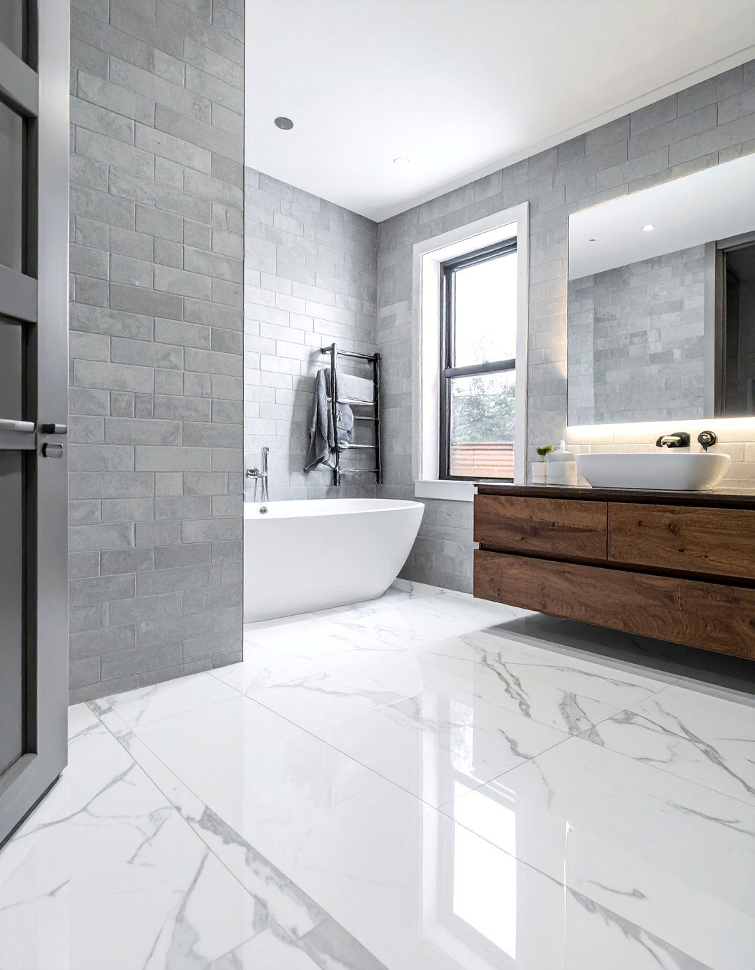 Gray brick tile - 30 brick bathroom ideas