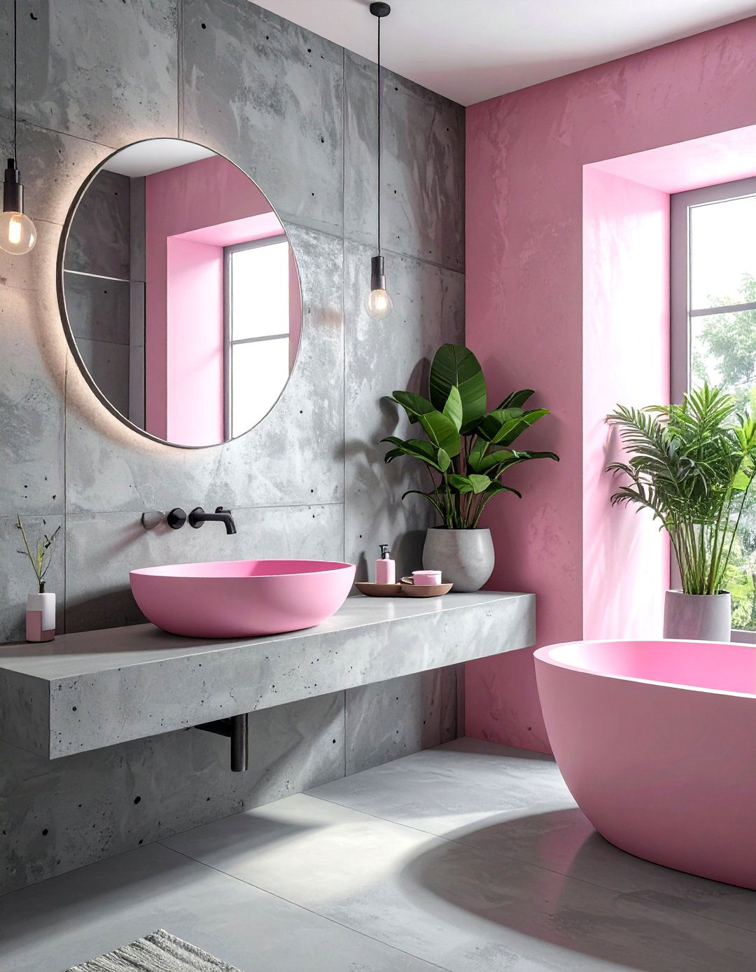 Gray concrete pink bathroom - 30 pink gray bathroom ideas