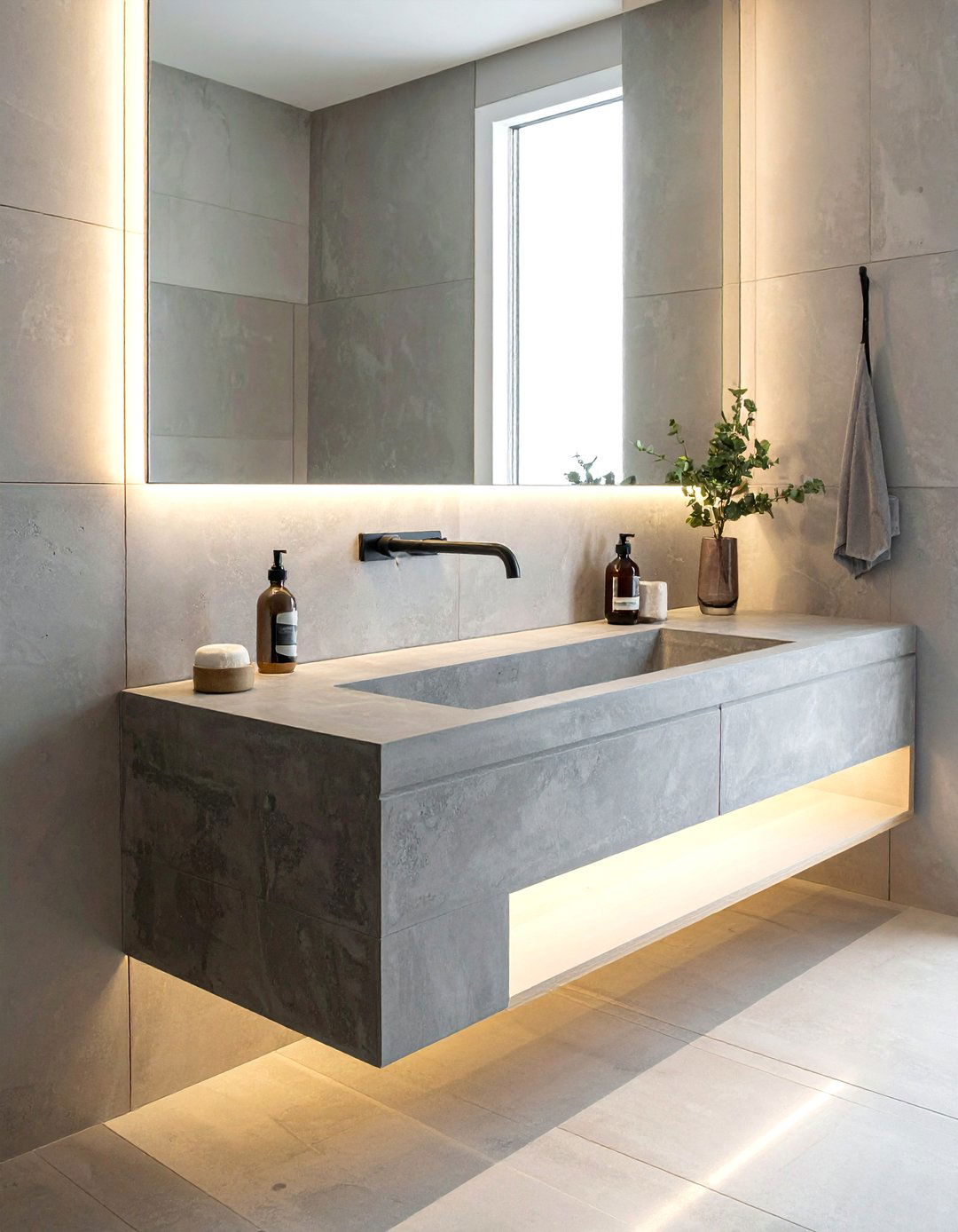 Gray concrete vanity - 30 concrete countertop bathroom ideas