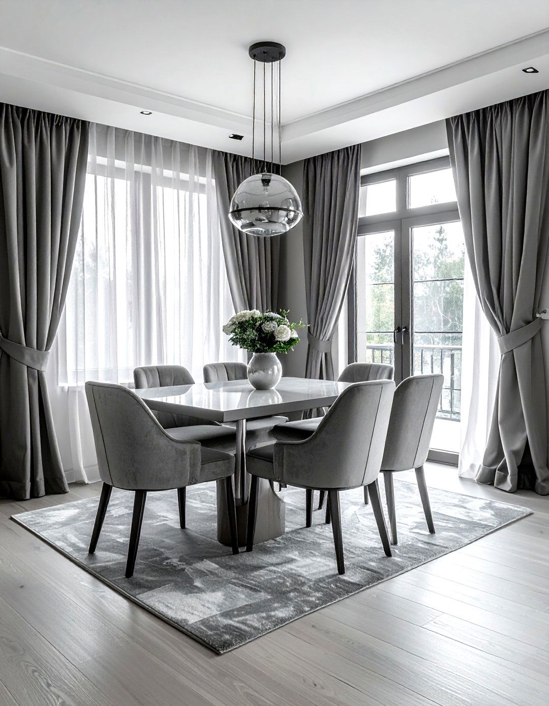 Gray dining room floor curtains - 30 floor length curtain dining room ideas