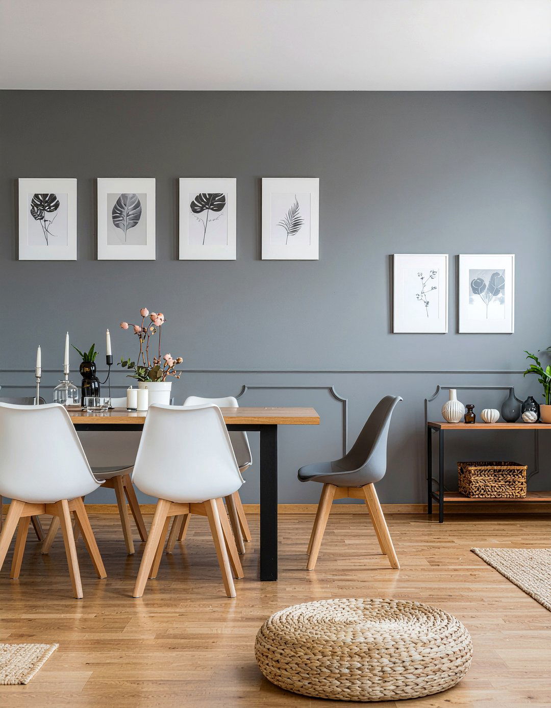 Gray dining room gallery wall - 30 dark gray dining room ideas