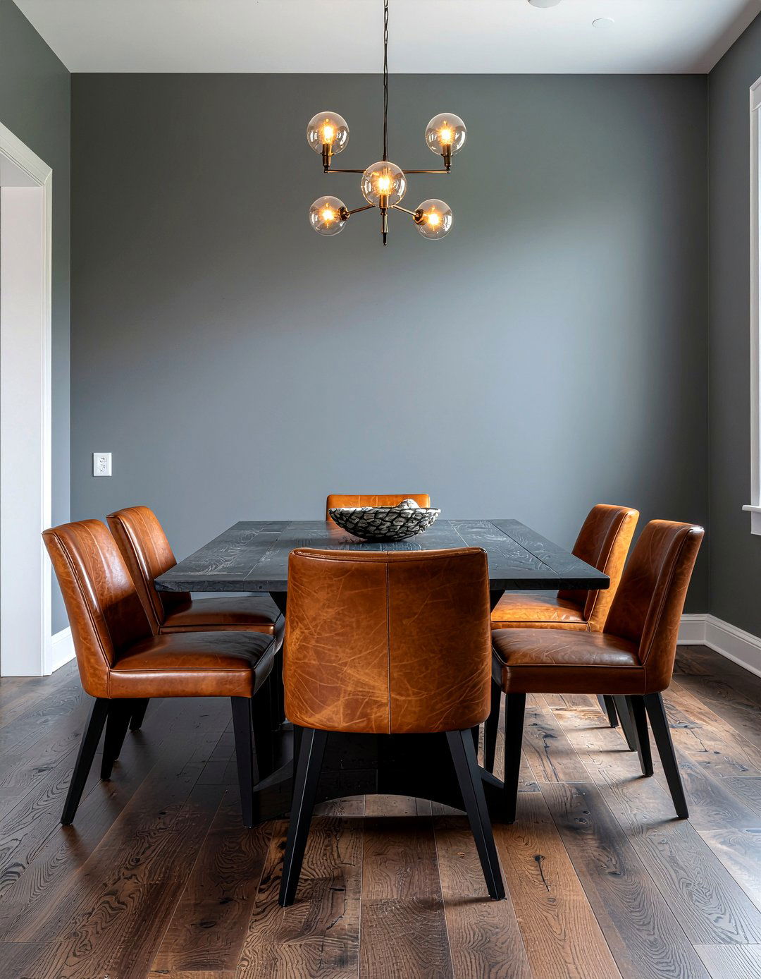 Gray dining room leather chairs - 30 dark gray dining room ideas
