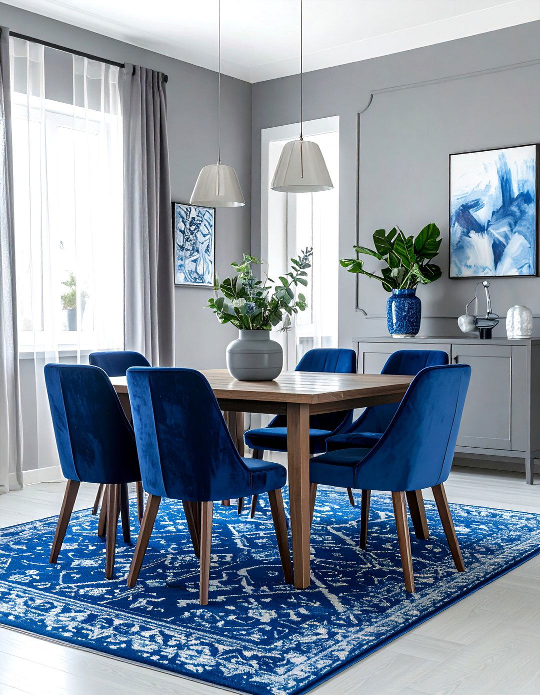 Gray dining room with blue accents - 30 cool gray dining room ideas