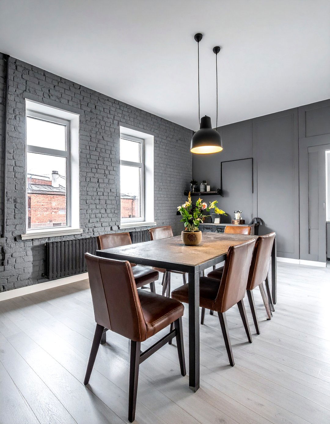 Gray dining room with brick wall - 30 cool gray dining room ideas
