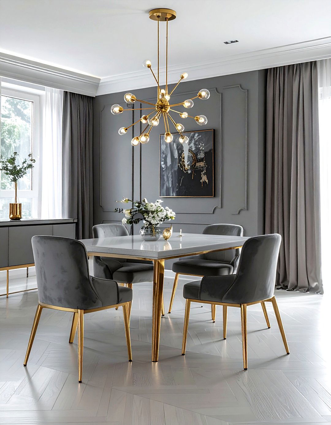Gray dining room with gold accents - 30 cool gray dining room ideas