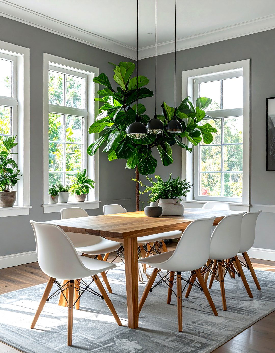 Gray dining room with green plants - 30 cool gray dining room ideas