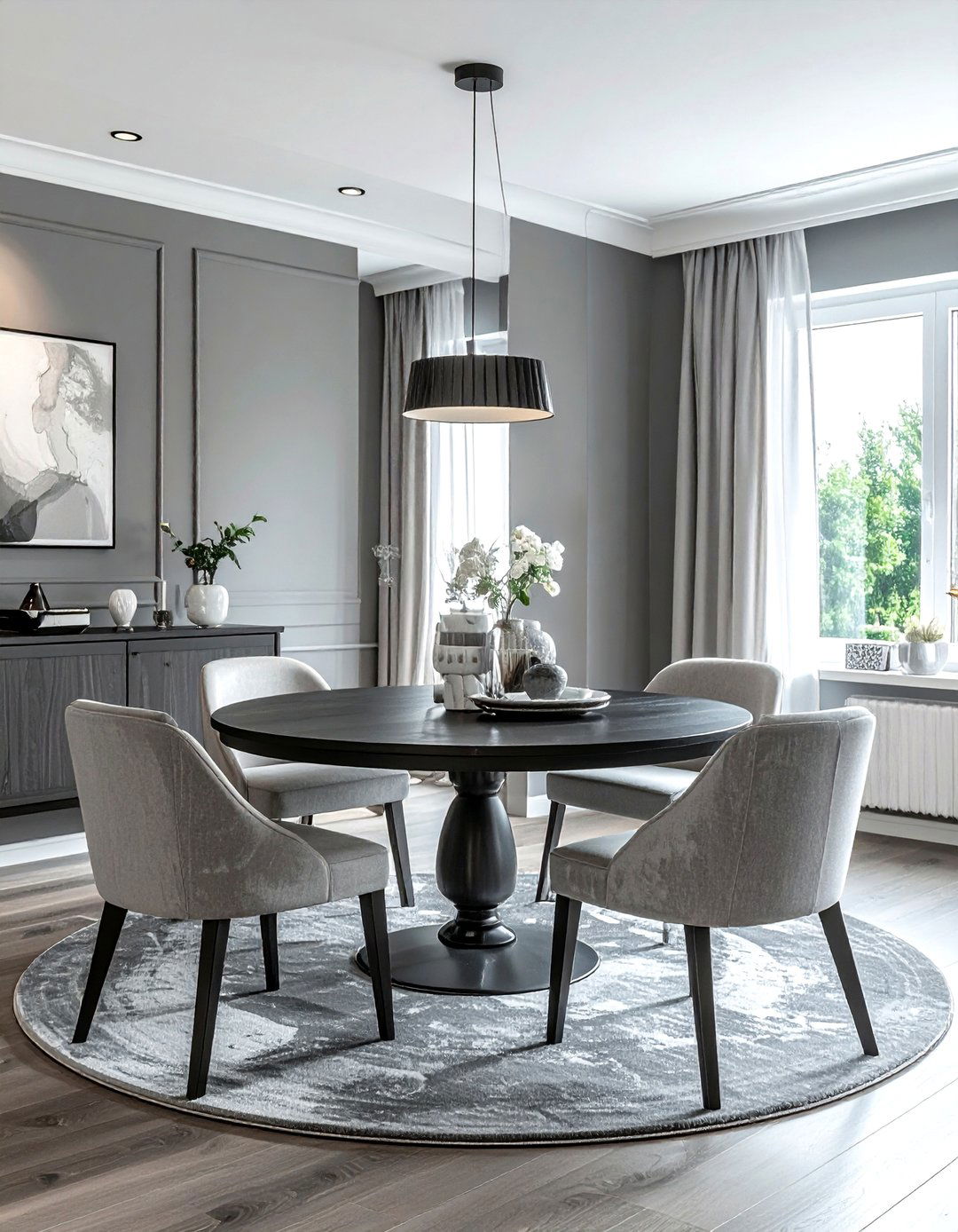 Gray dining room with round table - 30 cool gray dining room ideas