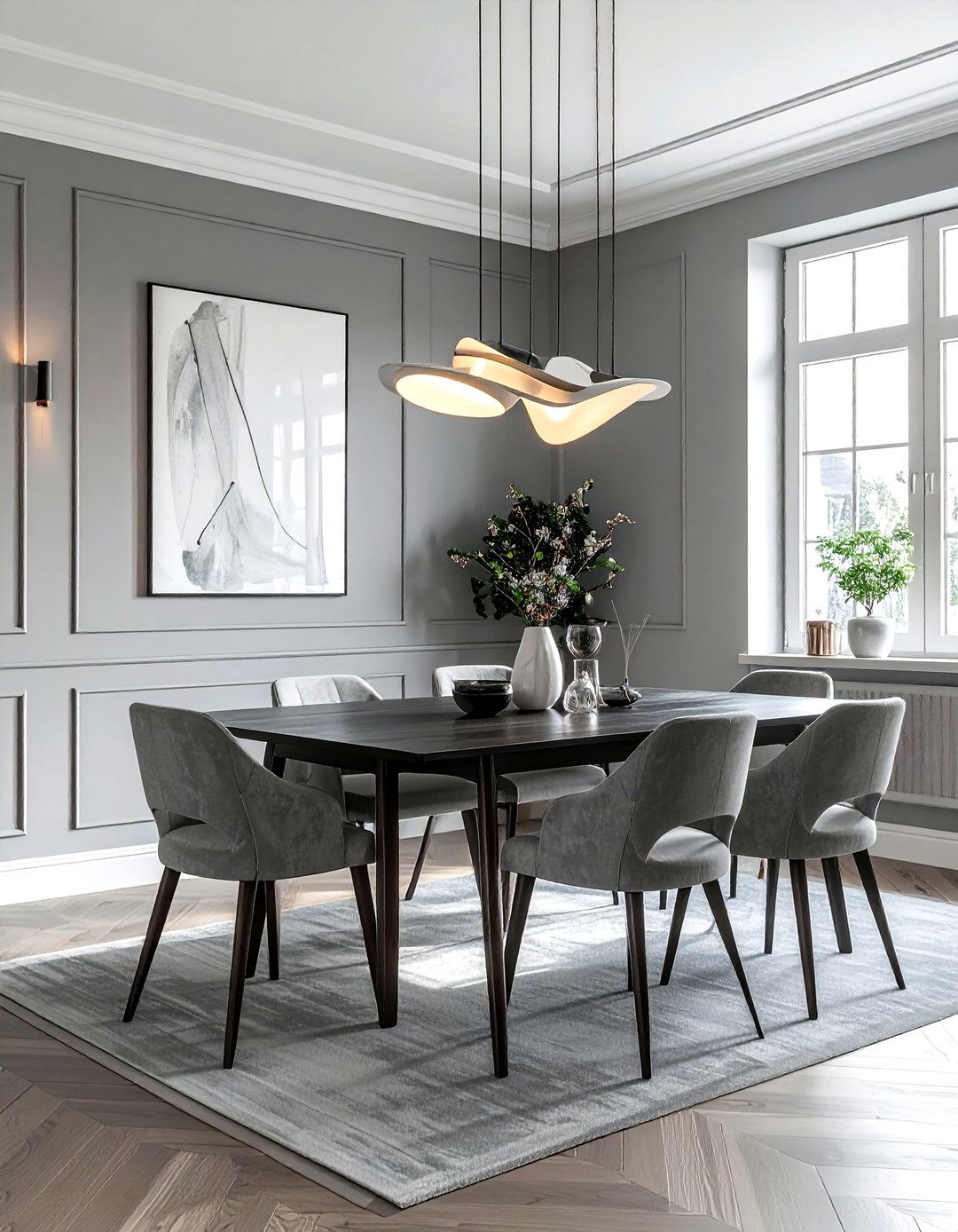 Gray dining room with statement lighting - 30 cool gray dining room ideas