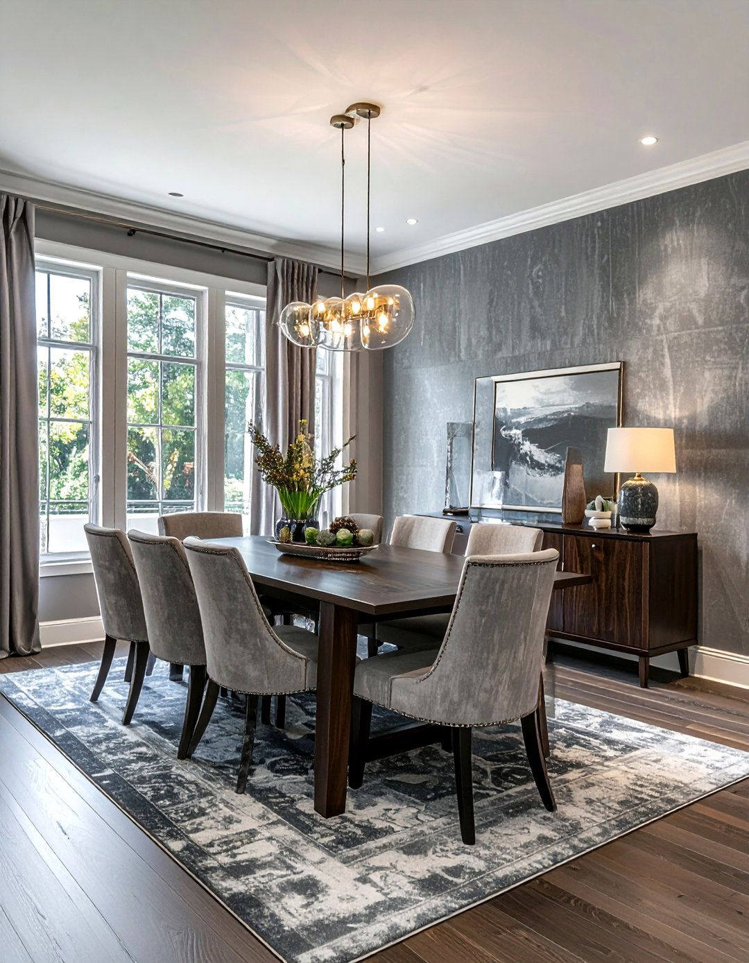 Gray dining room with textured wallpaper - 30 cool gray dining room ideas