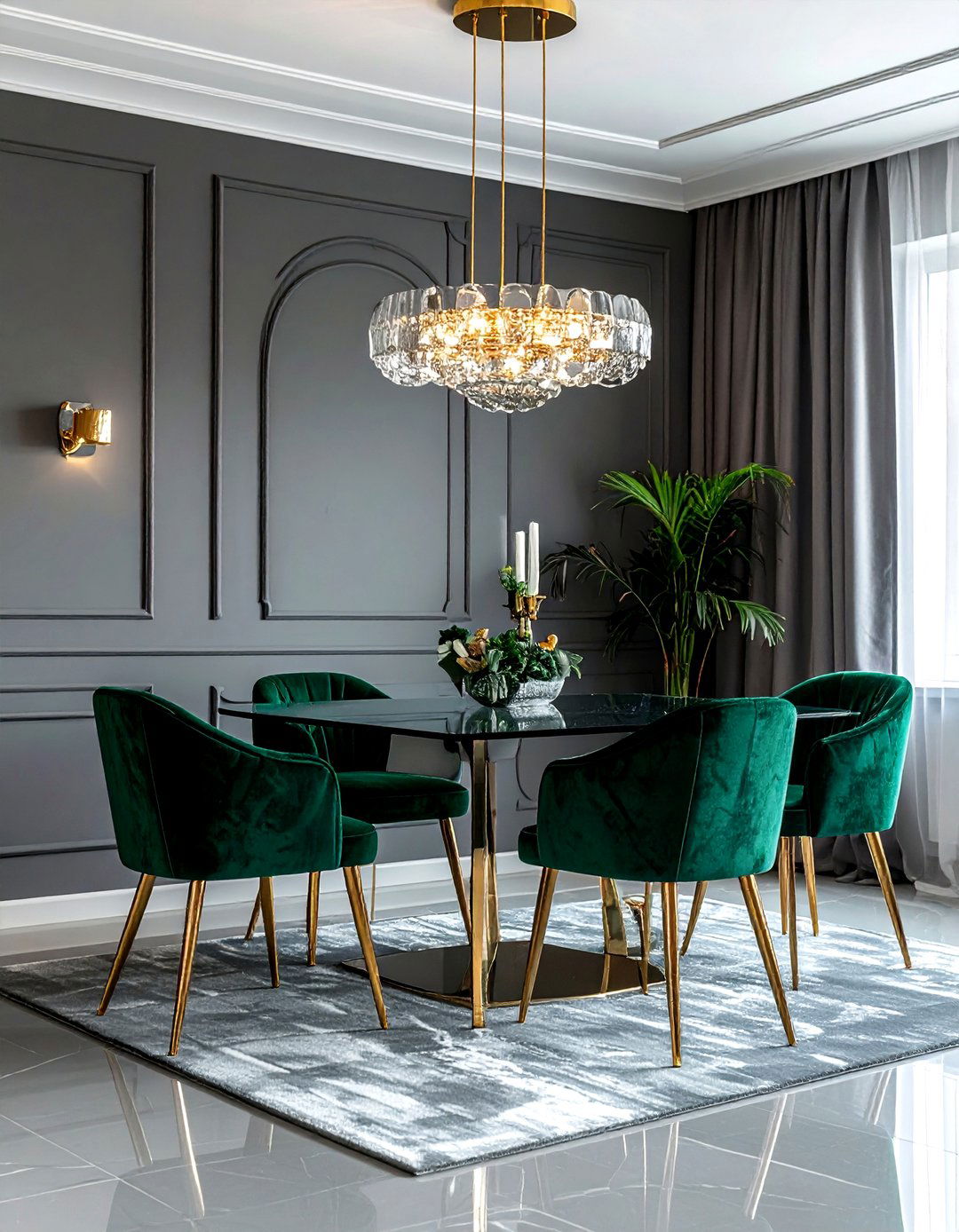 Gray dining room with velvet chairs - 30 cool gray dining room ideas