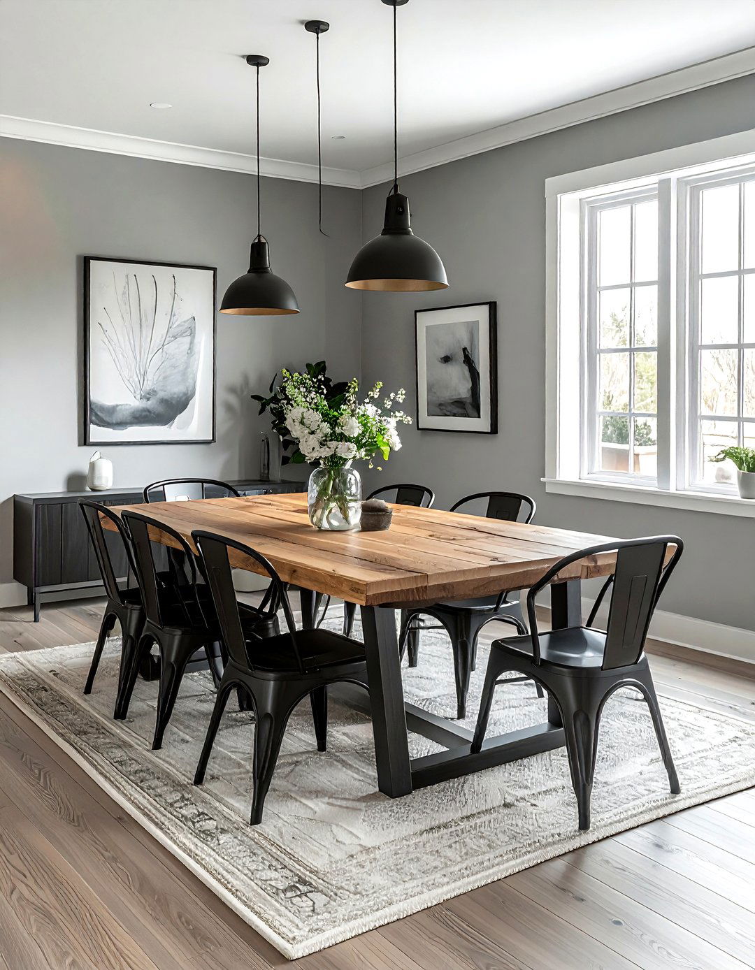 Gray dining room with wood table - 30 cool gray dining room ideas