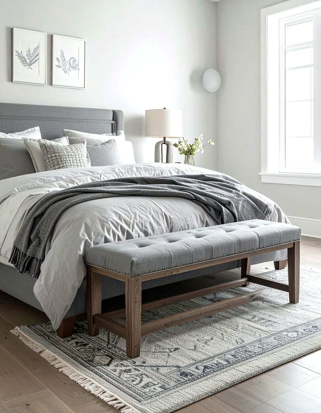 Gray farmhouse bedroom bench - 30 farmhouse gray bedroom ideas