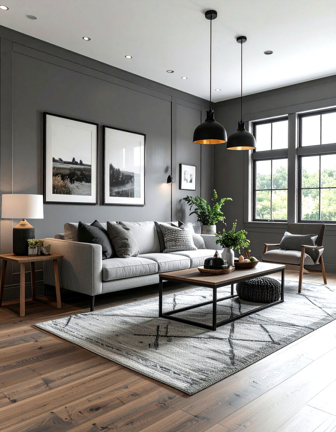 Gray farmhouse living room with black accents - 30 farmhouse gray living room ideas