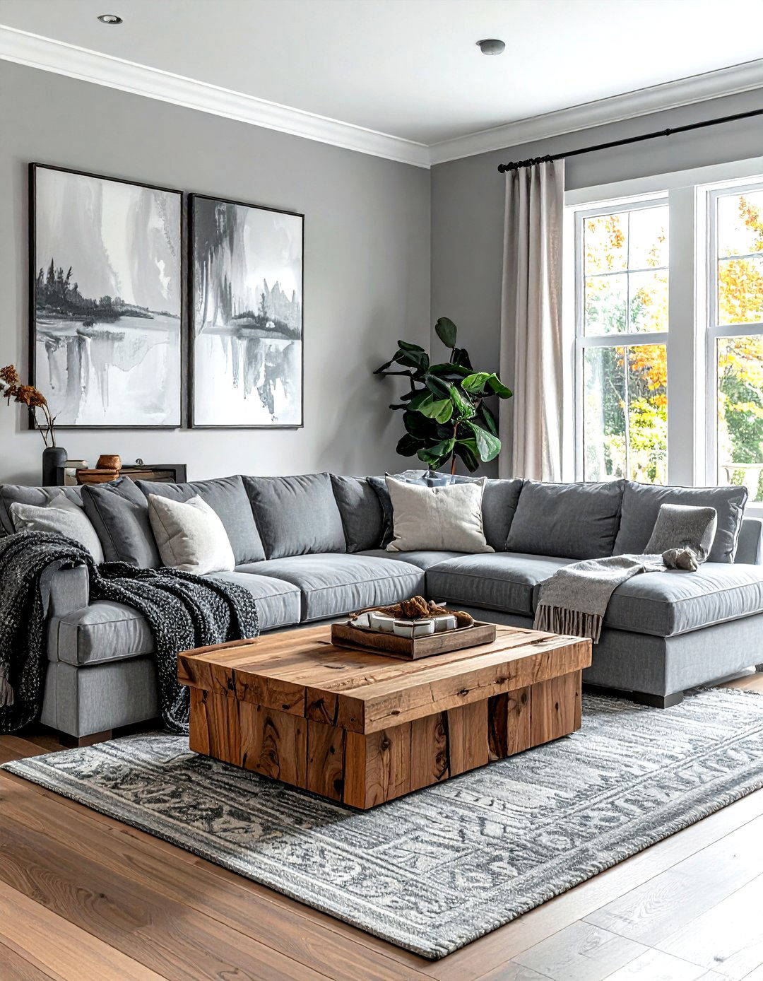 Gray farmhouse living room with sectional sofa - 30 farmhouse gray living room ideas