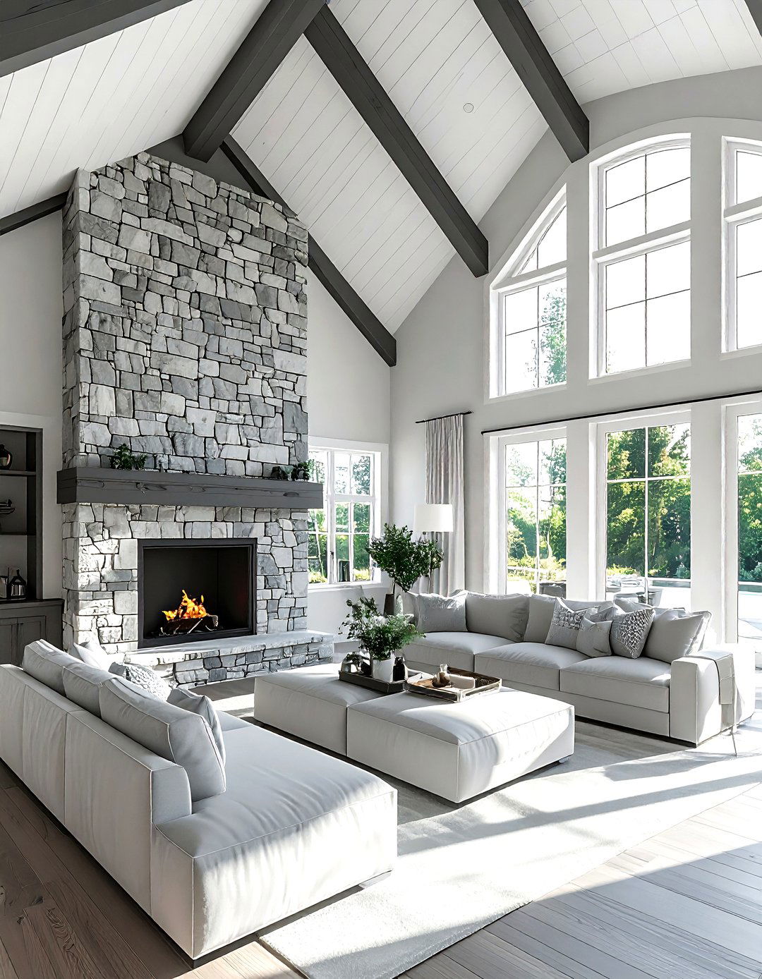 Gray farmhouse living room with vaulted ceiling - 30 farmhouse gray living room ideas