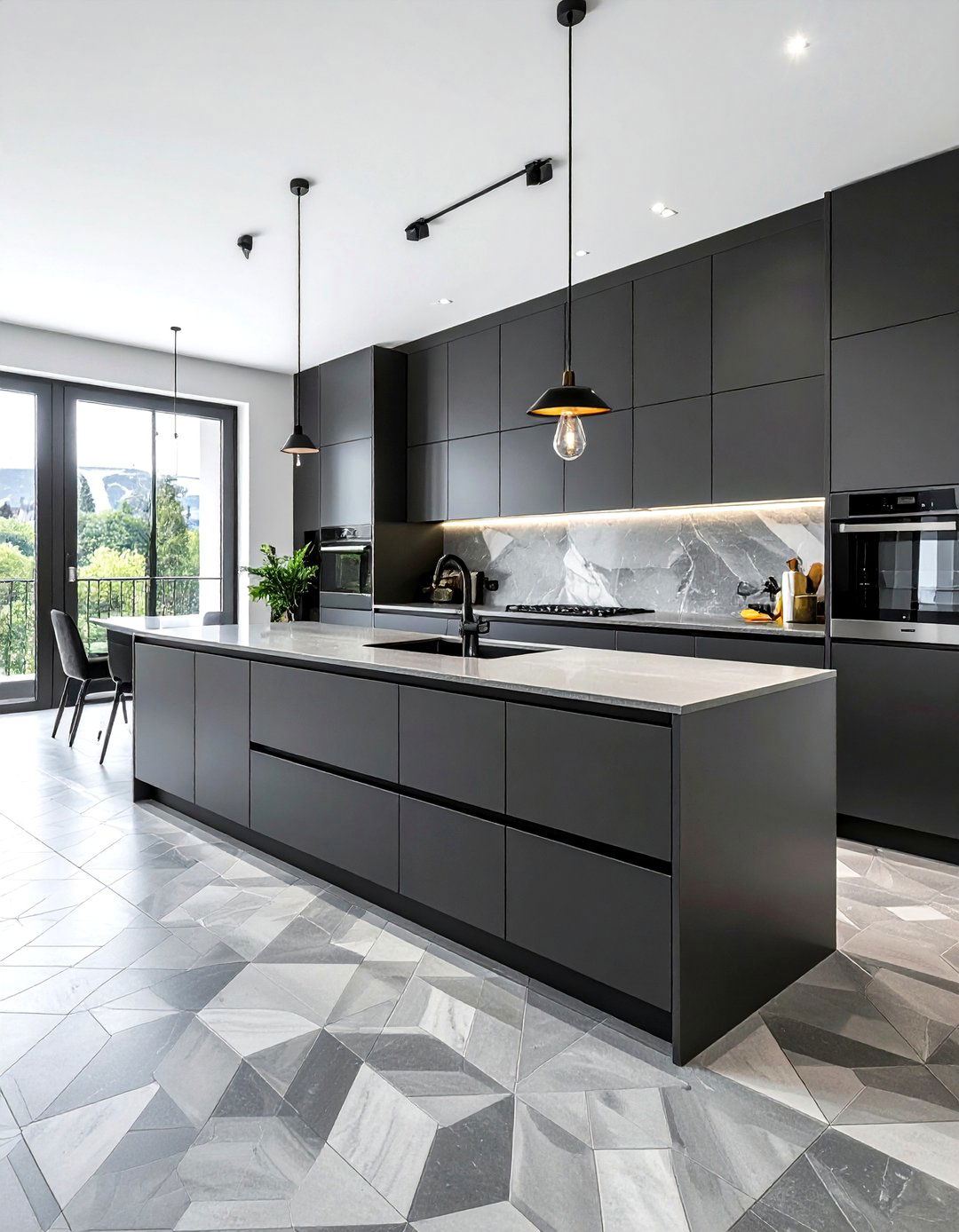 Gray geometric kitchen tile - 30 patterned floor kitchen ideas