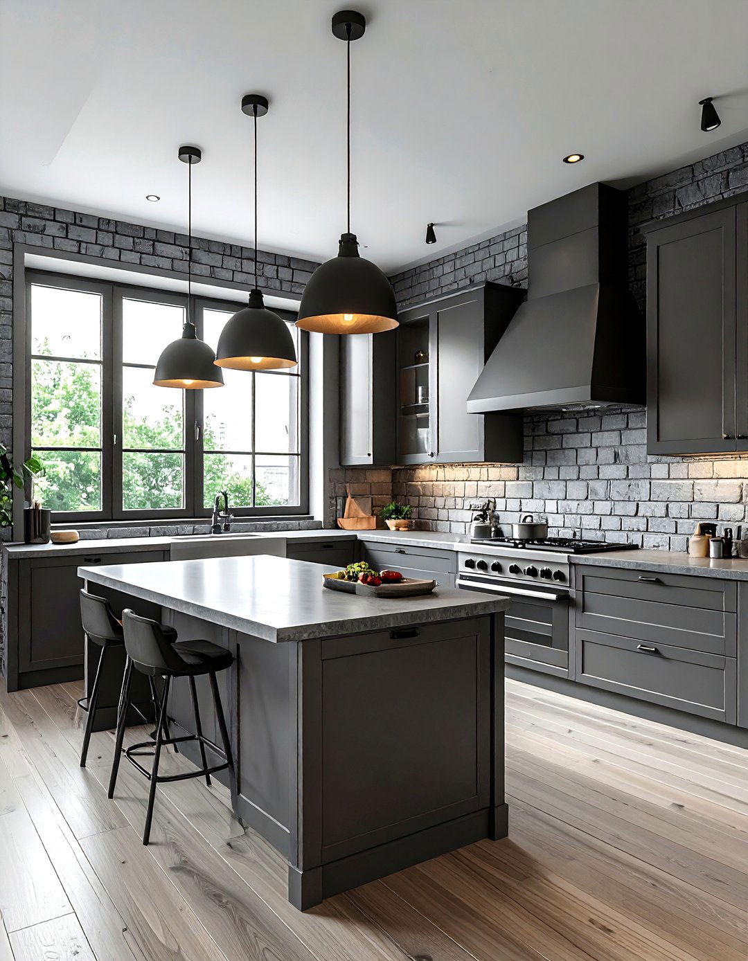 Gray kitchen brick wall - 30 gray kitchen decor ideas