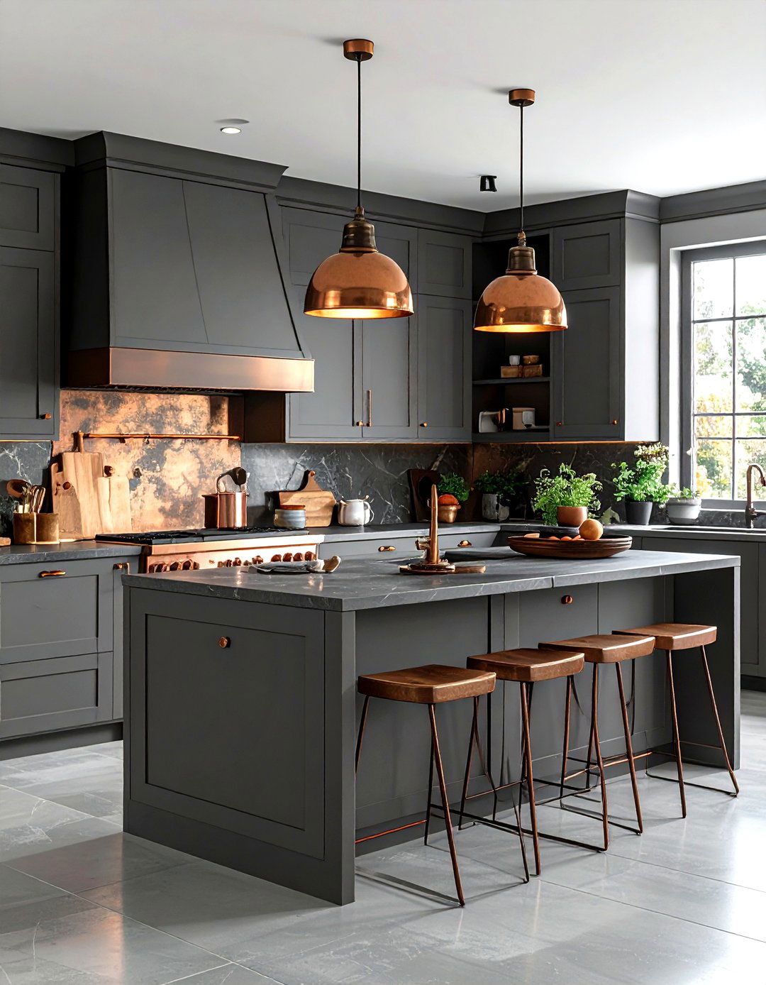 Gray kitchen copper accents - 30 gray kitchen decor ideas