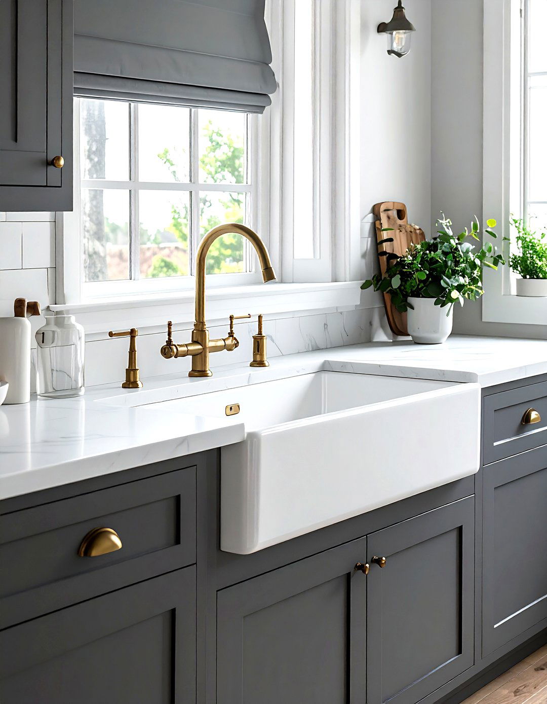 Gray kitchen farmhouse sink - 30 gray kitchen decor ideas
