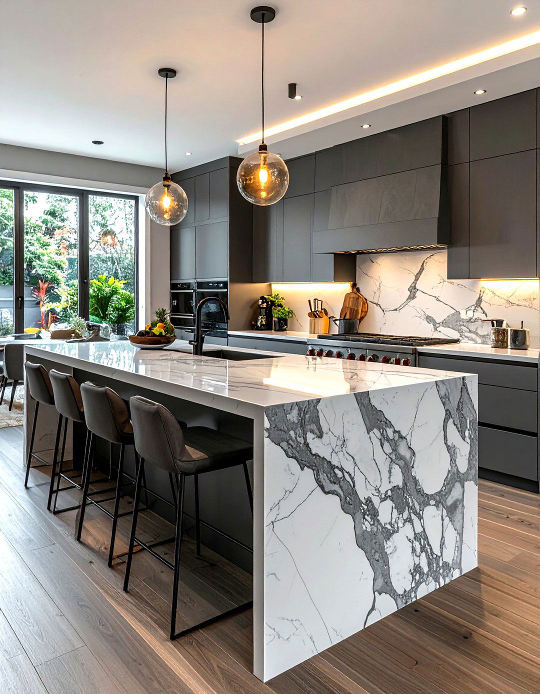 Gray kitchen marble island - 30 gray kitchen decor ideas